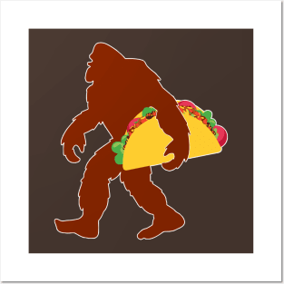 Funny Bigfoot Carrying Tacos Posters and Art